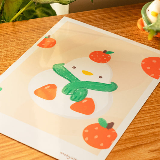 Cozy Tangerine Duck Art Print 5' x 7"